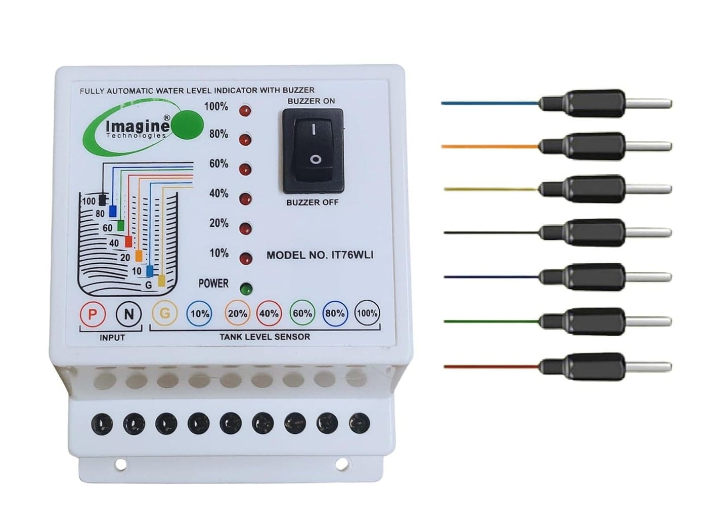 Imagine Technologies Water Level Indicator with Alarm on Tank Full with 7 Sensors White IT76WLI WITHOUT WIRE