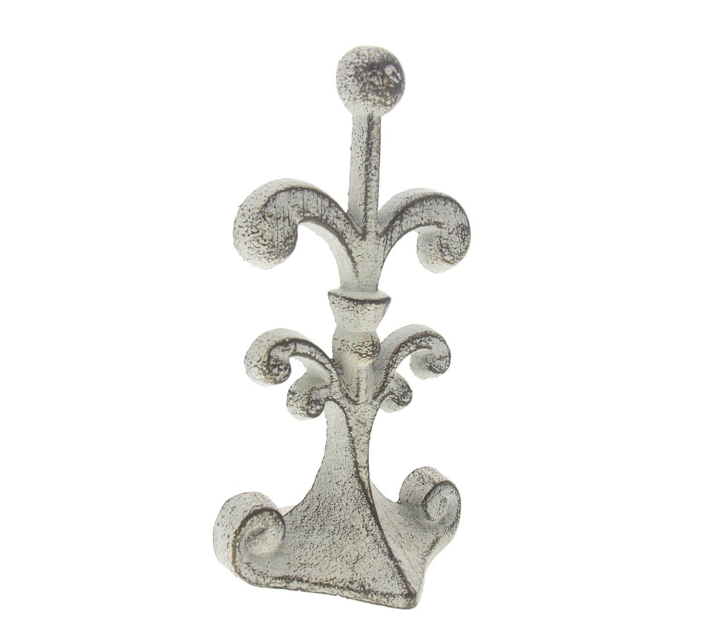 Fleur De Lis Cast Iron Door Stop – One Decorative Wedge with Felt Bottom – Rustic White Antique Finish – 4" x 3.5" x 7.75"