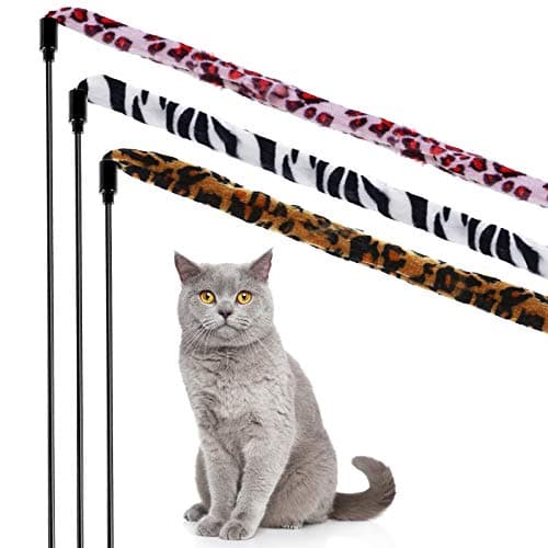 Sumind 3 Pieces Jungle Cat Wand Cat Teaser Charmer Interactive Fun Toys Wand Kitten Kitty Playing Toy 3 StylesClassic Color