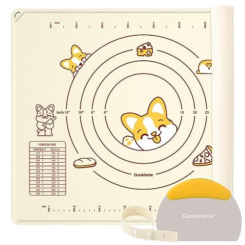Ourokhome Silicone Baking Mat Sheet and Pastry Dough Cutter, 0.5 Inch Thick 20'' X 16" BPA free Silicone Rolling Mat, Non-Stick and Anti-Slip, Dishwasher Safe (Beige)