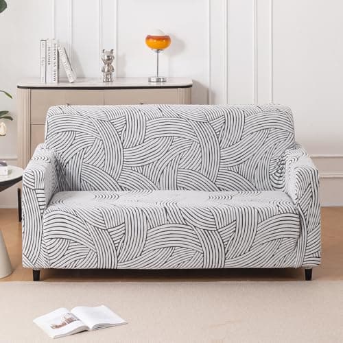 HOKIPO 'WaveLine Series' 180 GSM Jacquard Sofa Cover 2 Seater Fully Covered, Classic White (AR-5912-D1)
