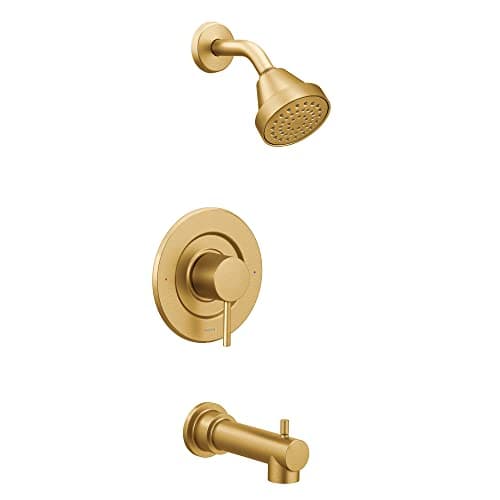Moen Align Brushed Gold EcoPerformance Pressure Balancing Modern Tub and Shower Trim Kit with Showerhead Lever Handle and Tub Spout Valve Required T2193EPBG
