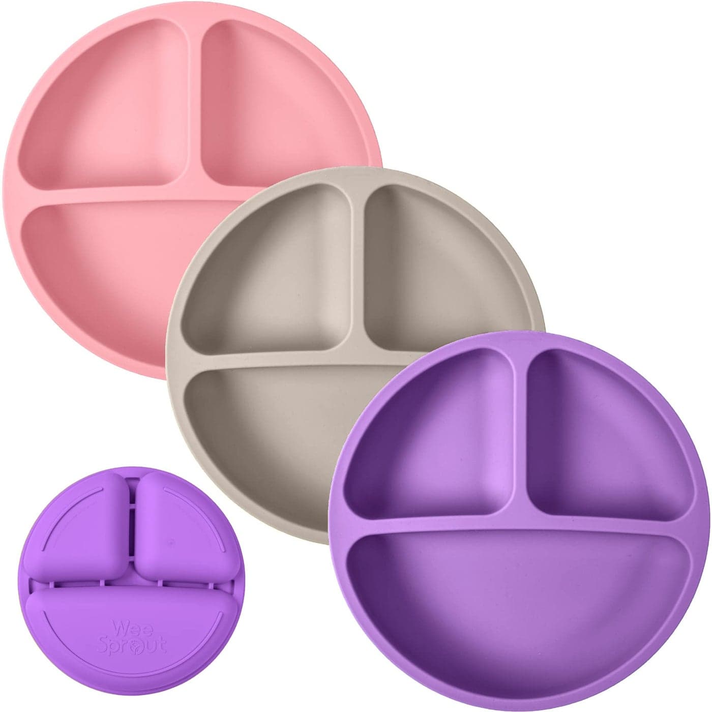WeeSprout Silicone Plates for Babies Toddlers 3 Pack 100 FoodGrade Dishes for Self Feeding Divided Design Raised Edges for Picky Eaters Dishwasher Microwave Safe Weaning Supplies