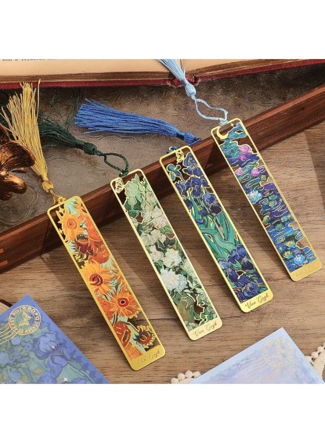 4 Pieces Metal Bookmarks With Tassel, Golden Hollow Bookmark, Oil Painting Theme Book Mark Bookmarks, For Book Lovers Writers Readers Children Teens Men Women Adults