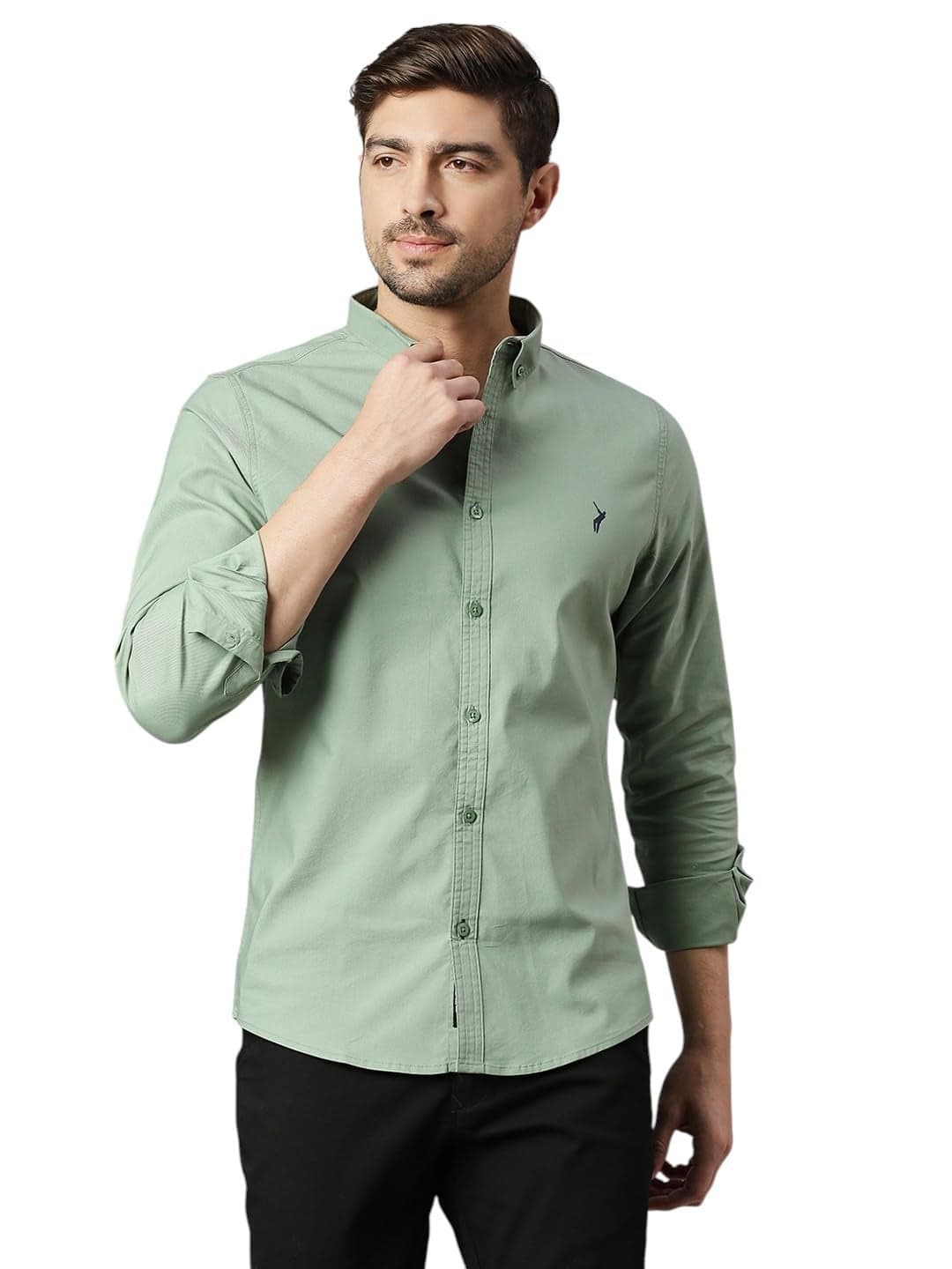Thomas Scott Mens | Full Sleeve | Solid | Slim Fit | 100% Cotton | Button Down Collar | Shirts (Green_2XL)