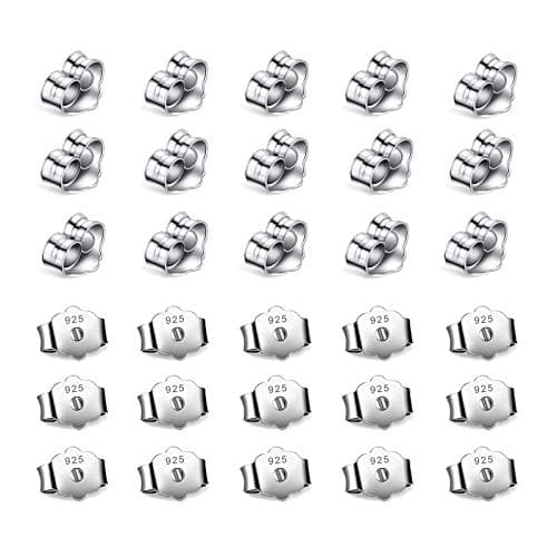 30pcs/15 Pairs Hypoallergenic Earring Backs Replacement,Plated Silver Secure Ear Lockings for Stud Earrings, Ear Nut for Posts 6x4.5mm