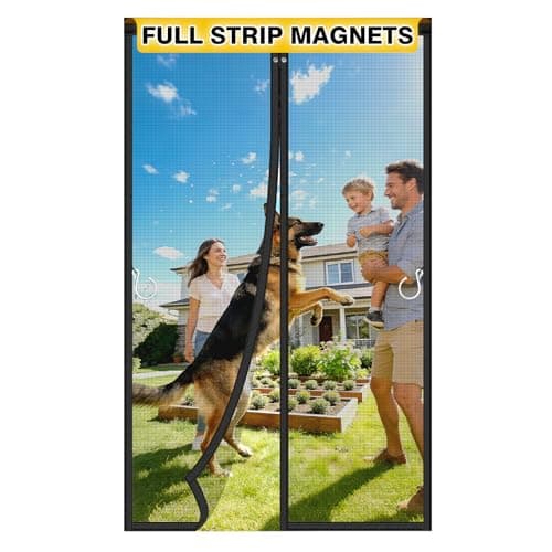 HOFUDON Upgraded Magnetic Screen Door Mesh Full Strip Magnets Heavy Duty Fiberglass Mesh Door Screen Magnetic Closure for Single Door Size 36 x 82 Inch Screen Door Size 38 x 84 Inch Black