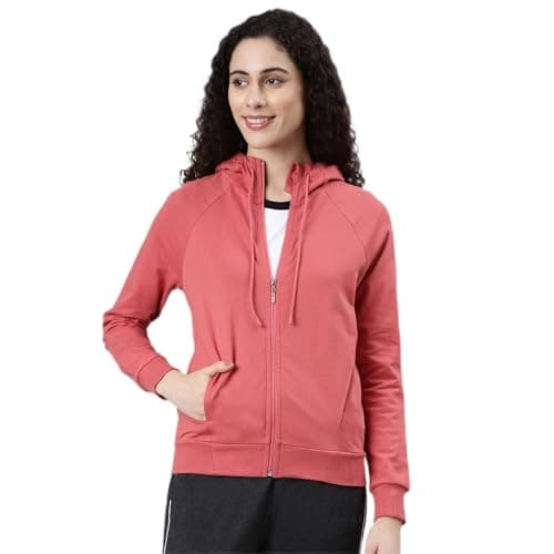 Enamor Women's Polyester Blend Hooded Neck Relaxed Fit Sweatshirt (E903_Mineral Red_2XL)