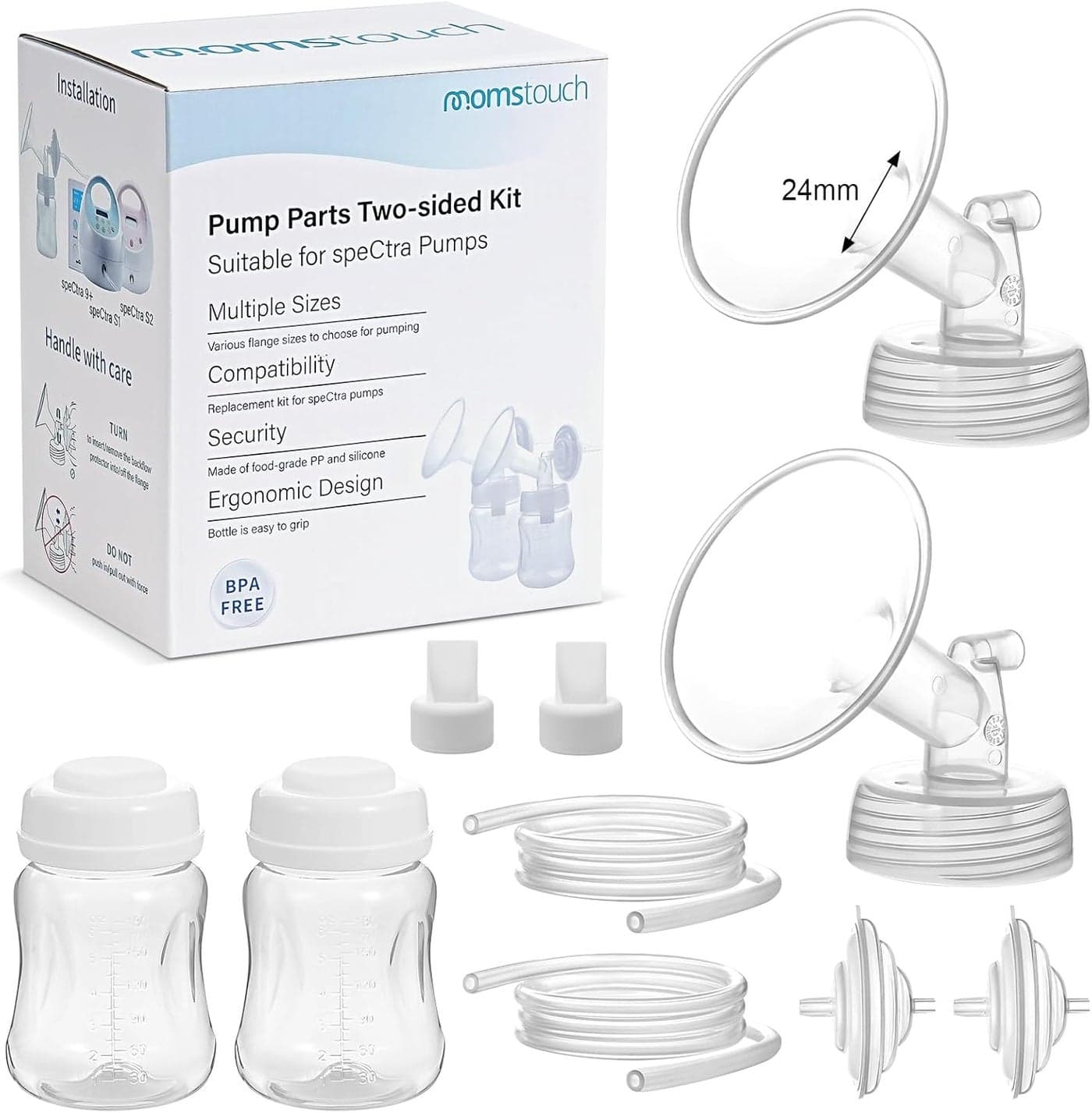 Pump Parts Compatible with Spectra S1S29 Plus Not Original Accessories Full Set Replacements Include 24mm Flange Duckbill Valve Backflow Protector Tubing and Bottle