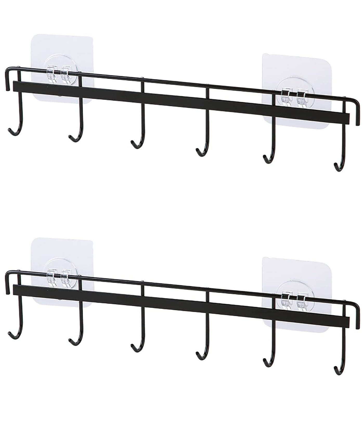 2Pack of Wall Hooks Mount Coat Hat Hook Black Rack with 6 Hooks Coffee Cup and Mug Rack Key Hanger Clothes Holder Coffee Mug Holder Kitchen Bathroom Housekeeper Home Organizer Door Hook (2, Black)