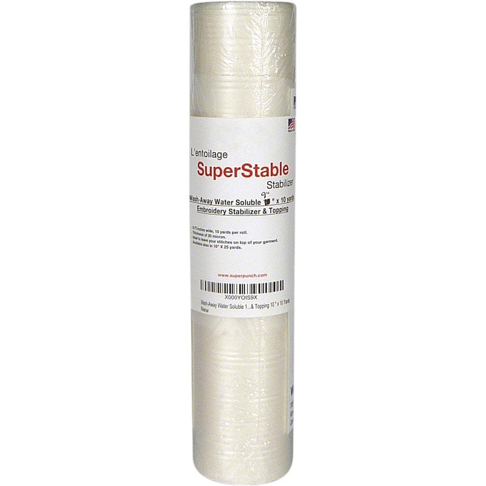 Superpunch WashAway Water Soluble Stabilizer for Embroidery 9 inch x 10 Yard Roll Fabric Stabilizer Embroidery Backing Cut Away Stabilizers SuperStable Machine Hand Sewing Made in USA
