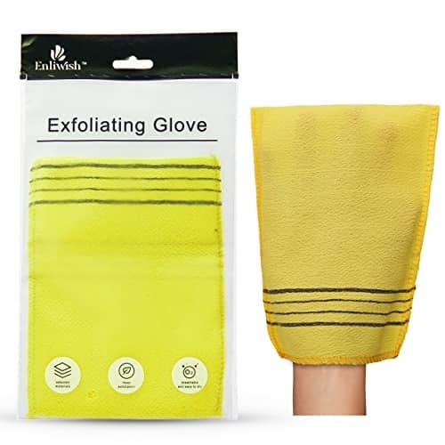 ENLIWISH Korean Beauty Skin Exfoliating Bath Scrub Gloves 2Pcs - Bath Wash Towel Korean Exfoliating Towel Body Beauty Back Scrubber For Shower (Yellow)