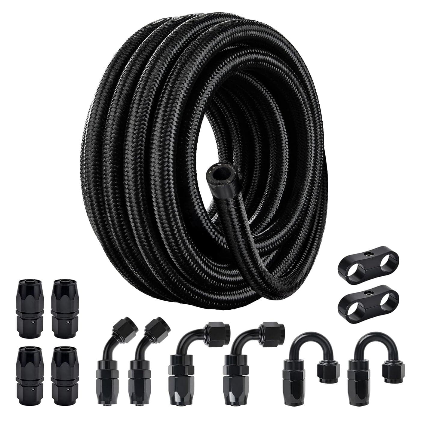 EVIL ENERGY 8AN Fuel Line Kit 8AN Nylon Braided Fuel Line Hose Fitting Kit CPE 20FT Black