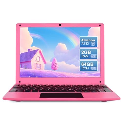 ZHAOHUIXIN Mini 10.1 inch Android 12 Laptop Computer, Portable Small Netbook Computer with Allwinner A133 CPU Android 12 OS 2GB RAM 64GB EMMC HD IPS Screen 1280x800 Pixel 0.3MP Camera(Pink)