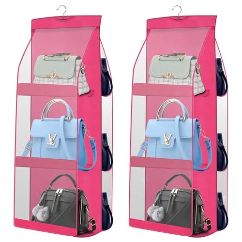 OxbOw 2Pcs Combo Handbag Organizer, Bag Organiser For Ladies Handbags, Purse Organiser For Handbag, Closet Organizer For Wardrobe, Tote Bag Hanger, 90 X 35 X 35 Cm (2 Pcs Pink)