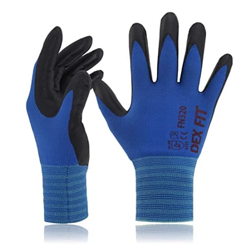 DEX FIT Nylon Work Gloves FN320, 3D Comfort Fit, Power Grip, Lightweight, Touchscreen for Men & Women, Breathable & Flexible for Yard Work DIY Mechanic Warehouse; Blue 10 (XS)