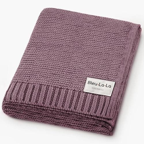 Bleu La La - 100% Organic Cotton Heritage Knit Textured Baby Quilt Blanket - Signature Heritage Knit, Soft Breathable Newborn Baby Blanket (Heritage - Plum)