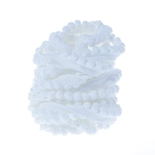 Yalulu 10 Yards Mini Pom Pom Trim Ball Fringe Ribbon Tassel DIY Sewing Accessory Lace for Home Party Decoration,1cm Width (White)