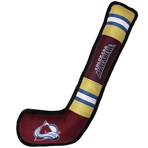 Pets First Dog Toy Tough Nylon with Inner Squeaker Licensed by NHL Colorado Avalanche Hockey Stick Toy for Dogs & Cats. Play Hockey with Your Pet with This Licensed Dog Tough Toy