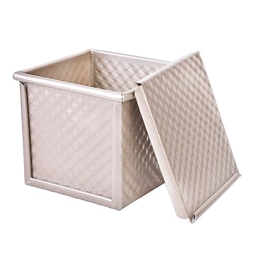 Bakeley Mini Pullman Loaf Pan with Lid 055Lb NonStick Rectangle Flat Toast Box for Oven Baking Champagne Gold