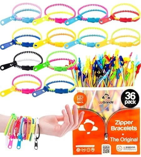 UpBrands Quiet Fidget Toys Party Favors for Kids Friendship Zipper Bracelet 7 12 Sensory Bulk Set Kit for Valentines Birthday Goodie Bags Easter Egg Pinata Fillers Student Incentive 36 Pack