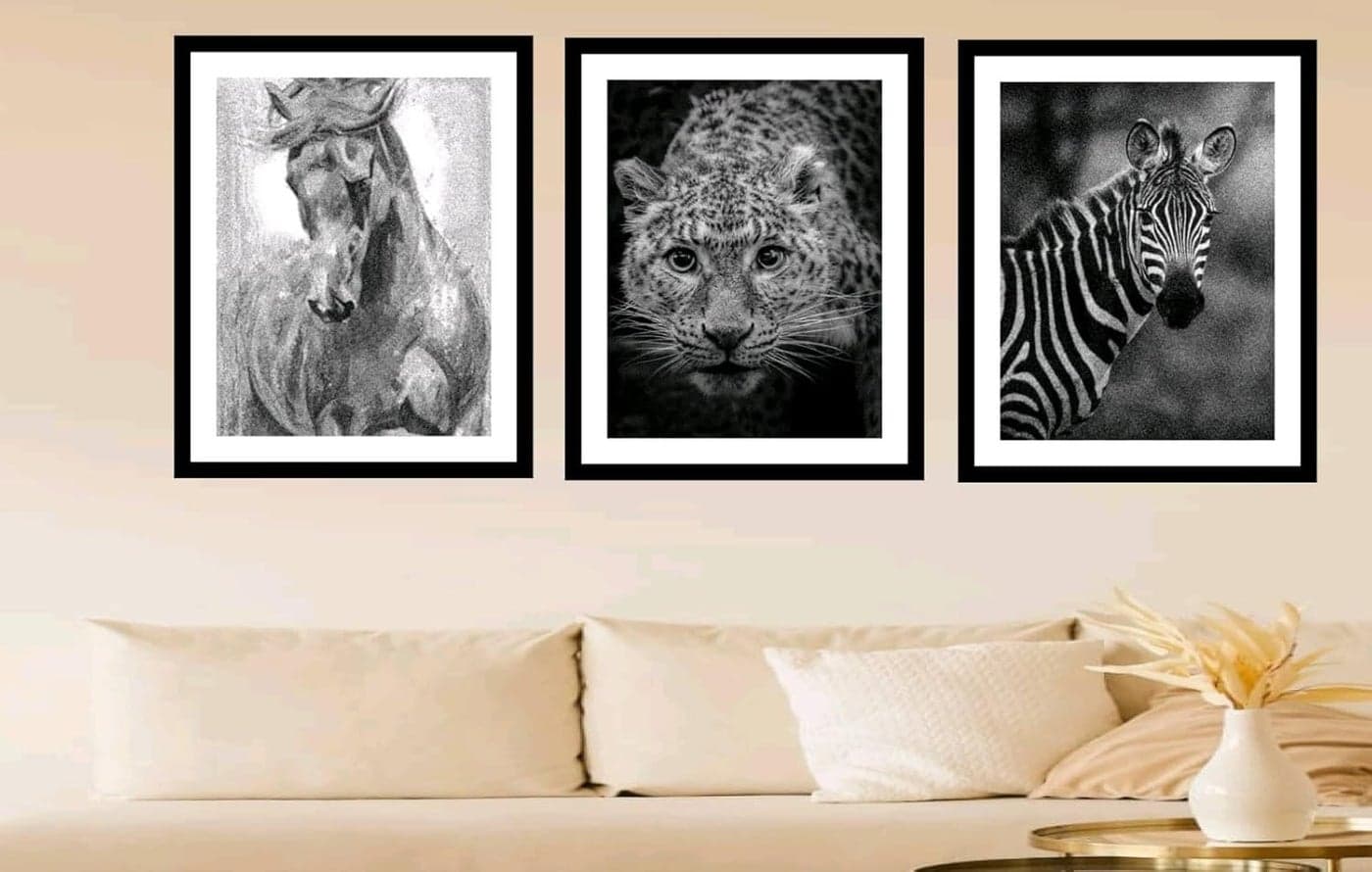 ARAkri Abstract Wall Posters with frame Animal Wall Painting Animal Wall Art Wildlife Art Prints 10 inch x 13 inch Framed Set of 3