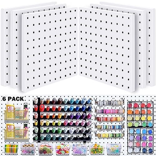 6Pcs Pegboard Peg Board Pegboard Wall Organizer Mount Display Pegboard Kits fit Pegboard Storage Small Pegboard for Craft Room Garage Kitchen Peg boards for Walls White Pegboards Panels