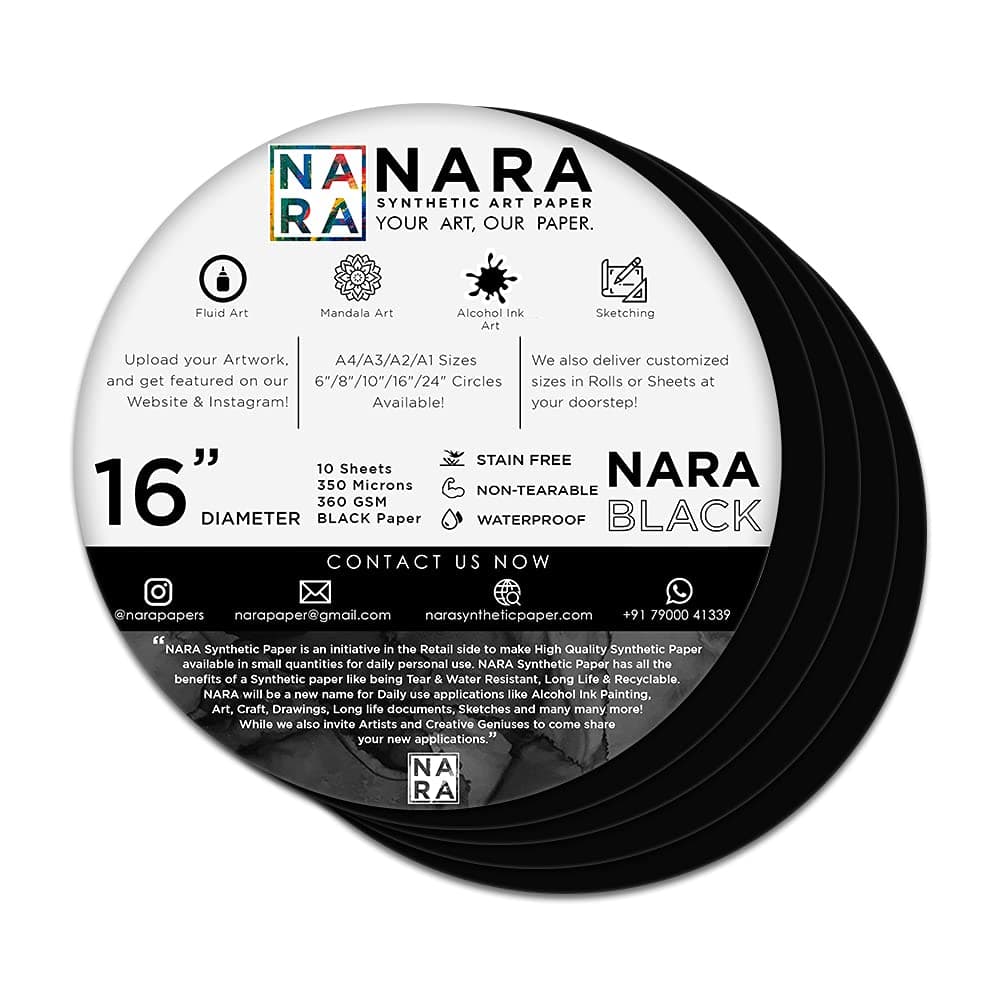 NARABlack Paper for Alcohol Ink Painting 16 Diameter Circle 350 microns360 GSM Medium Paper 10 Sheets 100 StainFree