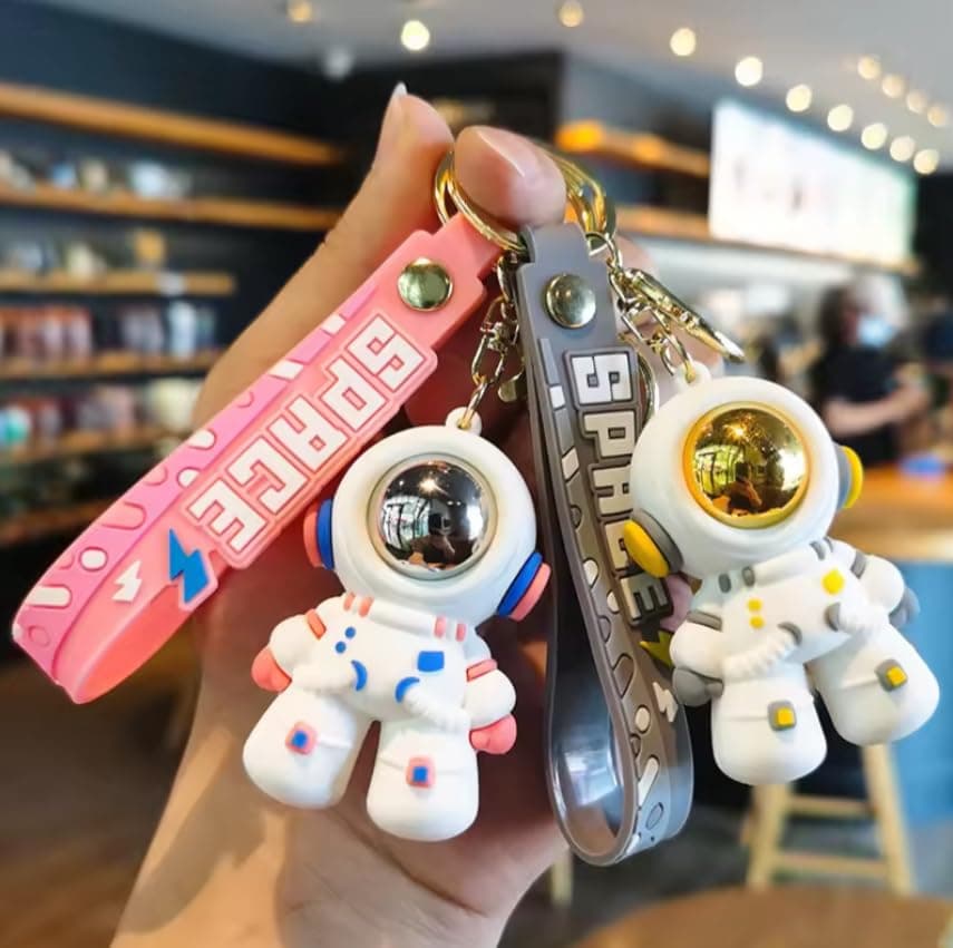 AEROSTARK Cartoon Characters Keychain for Girls Boys, Cute Silicon Keychains Accessories Keyring Key Purse Backpack Car Charms for Kids Gifts (Astro Grey & Pink Combo)