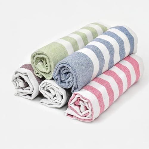 Värde Premium Multicolour Handloom Towels for Bath | 180 GSM | Bath Towel | Towel for Men & Women | Size 30 x 60 Inches | Striped & Solid Pattern (Blue, Pink, Green, Brown & Black, Set of 5)