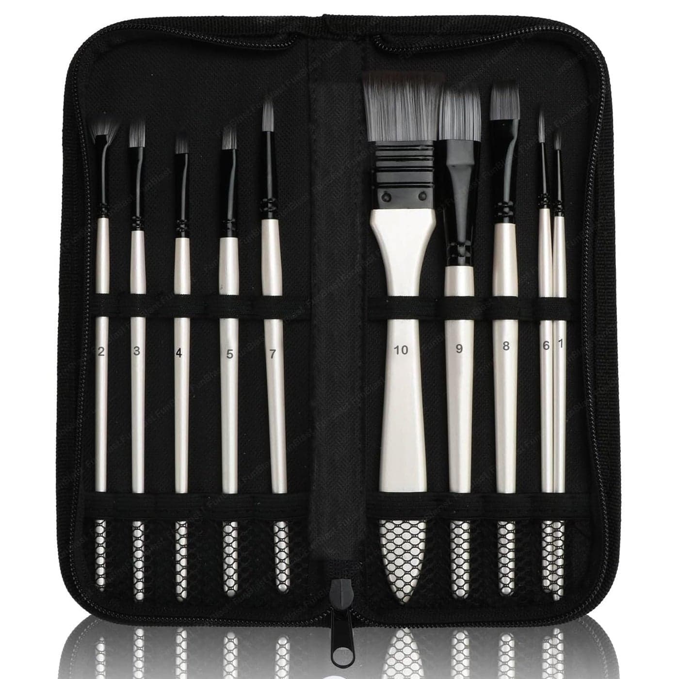 FunBlast Artist Paint Brush Set 10 Pcs for Acrylic Color, Oil, Poster Color and Acrylic Painting, Watercolor and Gouache Painting for Artist and Beginners (Grey)