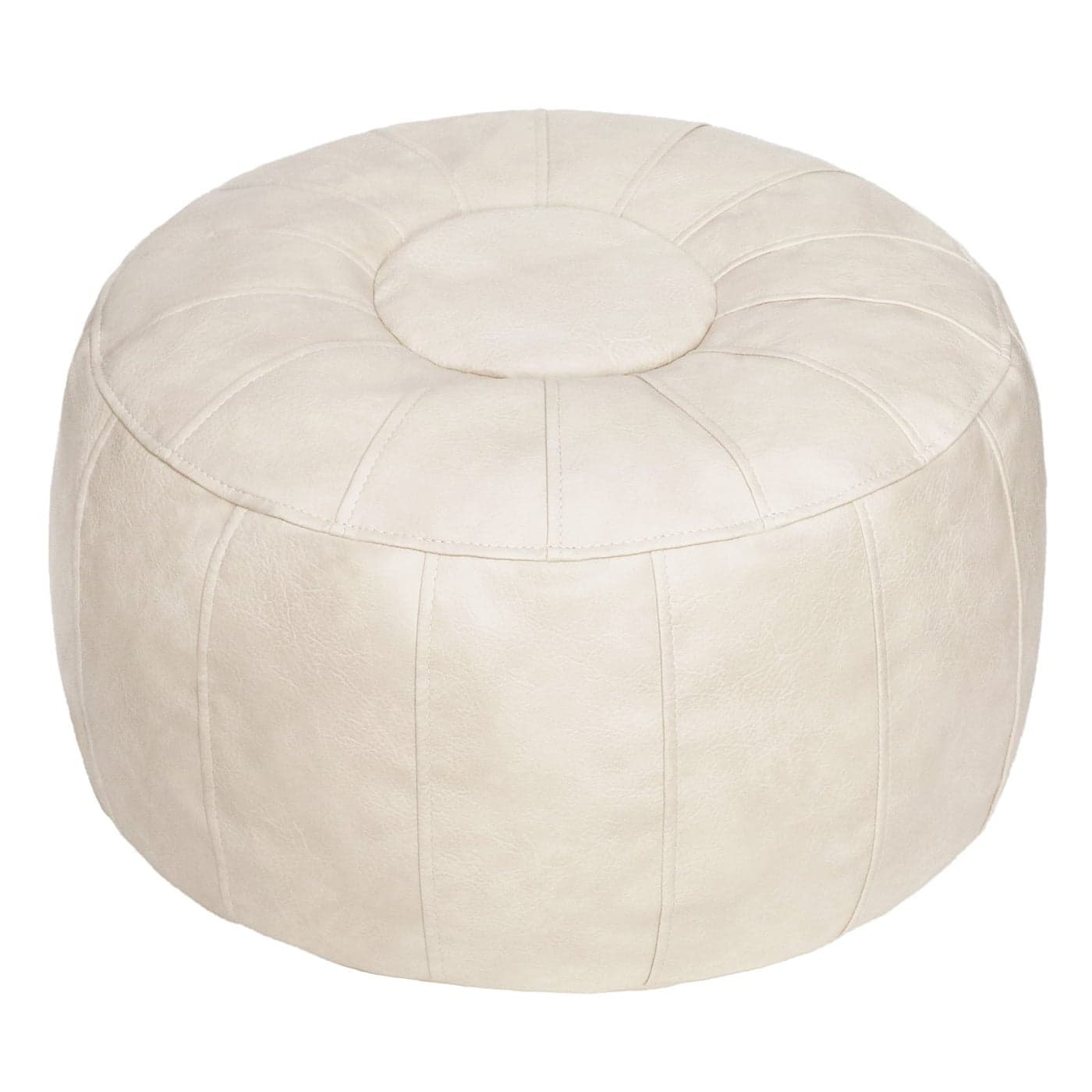 Thgonwid Unstuffed Moroccan Storage Pouf Foot Stool Ottoman Seat Handmade Faux Leather Bean Bag Floor Chair Foot Rest for Living Room Bedroom or Balcony Ivory White