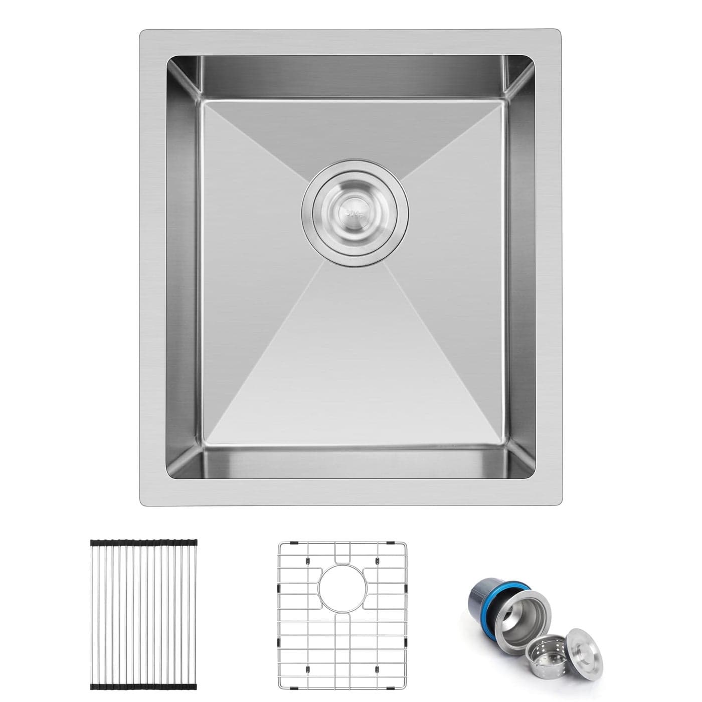 Herogo 1517 Inch Undermount Stainless Steel Kitchen Sink 9 Deep Small Single Bowl Drop In Sink with Accessories for Rv Home Wet Bar Brushed Nickel