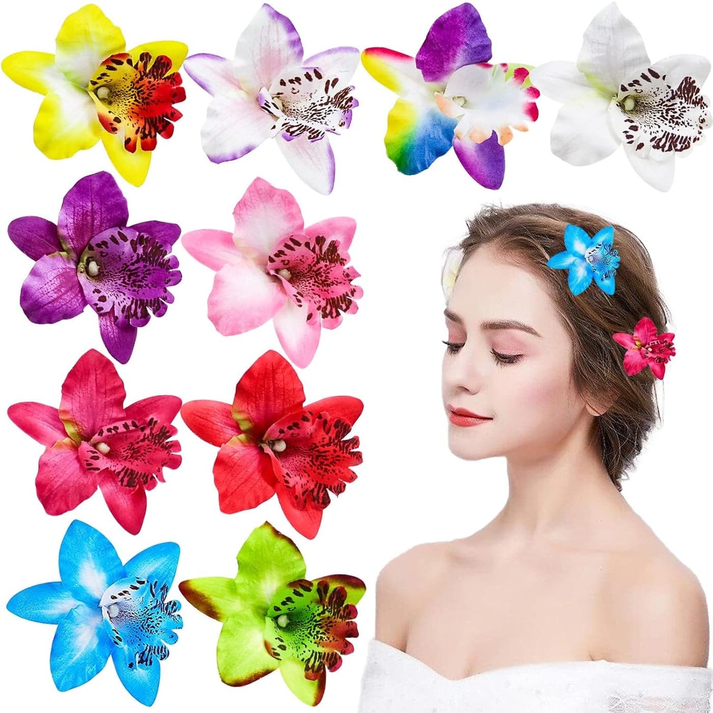 20 PCS Bohemian Hawaiian Orchid Flower Hair Accessories Alligator Clips Big Hair Pins Summer Hair Barrettes for Bridal Wedding and Women Girls