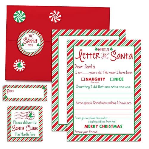 Amanda Creation Official Letter to Santa Kit, 4 5x7 Keep Precious Fleeting Moments Alive Premium Christmas Keepsakes Last Generations Fill in Cards, Holiday Envelopes, Stickers, Return Address Labels