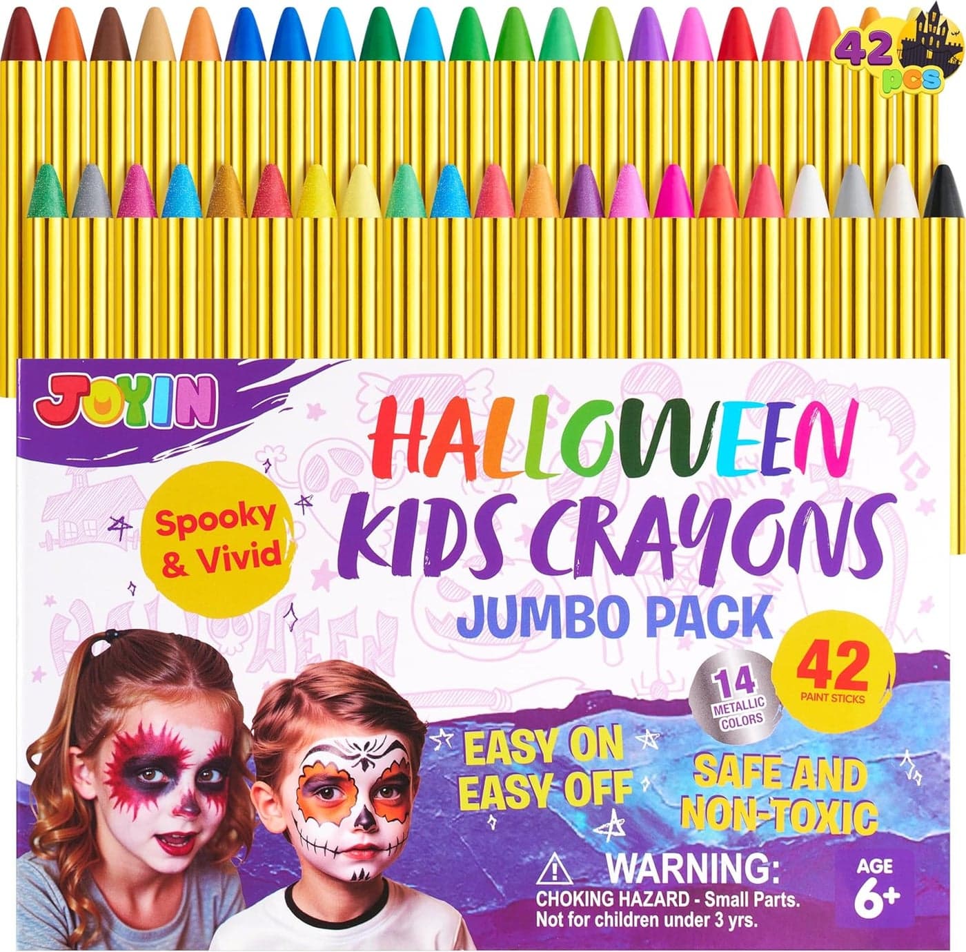Spooktacular Creations Halloween Kids Face Paint 42 Pcs Halloween Kids Crayon Set Body Paint for Skin Birthday Toy Makeup Party Suppiles Gifts for Kids Girls Boys