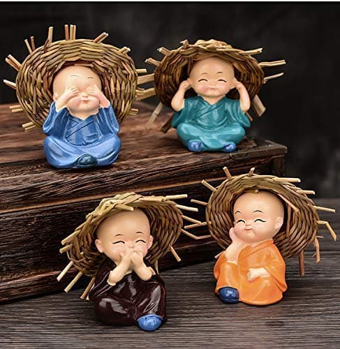 NRSON Set of 4 Baby Hat Monk Buddha Idols Showpiece for Car DashboardHome Dcor Decoration Gifting Purpose