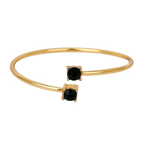 Estele 24 Kt Gold Plated Non-Precious Metal Brass Emerald Solitaire Twin Cuff Bracelet for Women