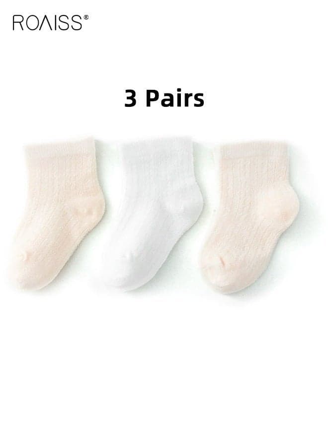 3 Pairs Little Girls Mid-Calf Socks, Comfortable Mesh Socks Set, Anti-pilling Soft Crew Socks, Cartoon Middle Tube Socks for Toddler Girls, Suitable for Summer