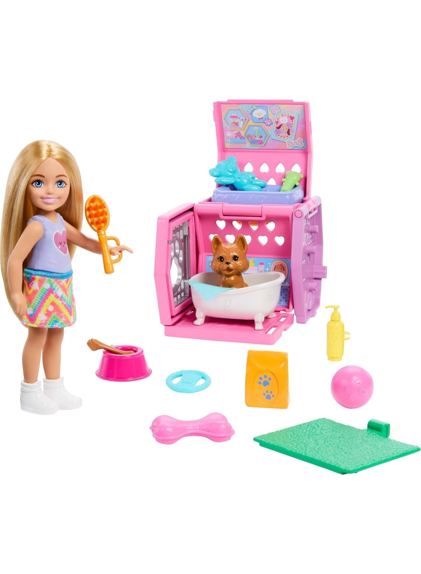Barbie Chelsea Puppy Carrier Playset with Blonde Doll, Puppy Carrier & Pet Accessories