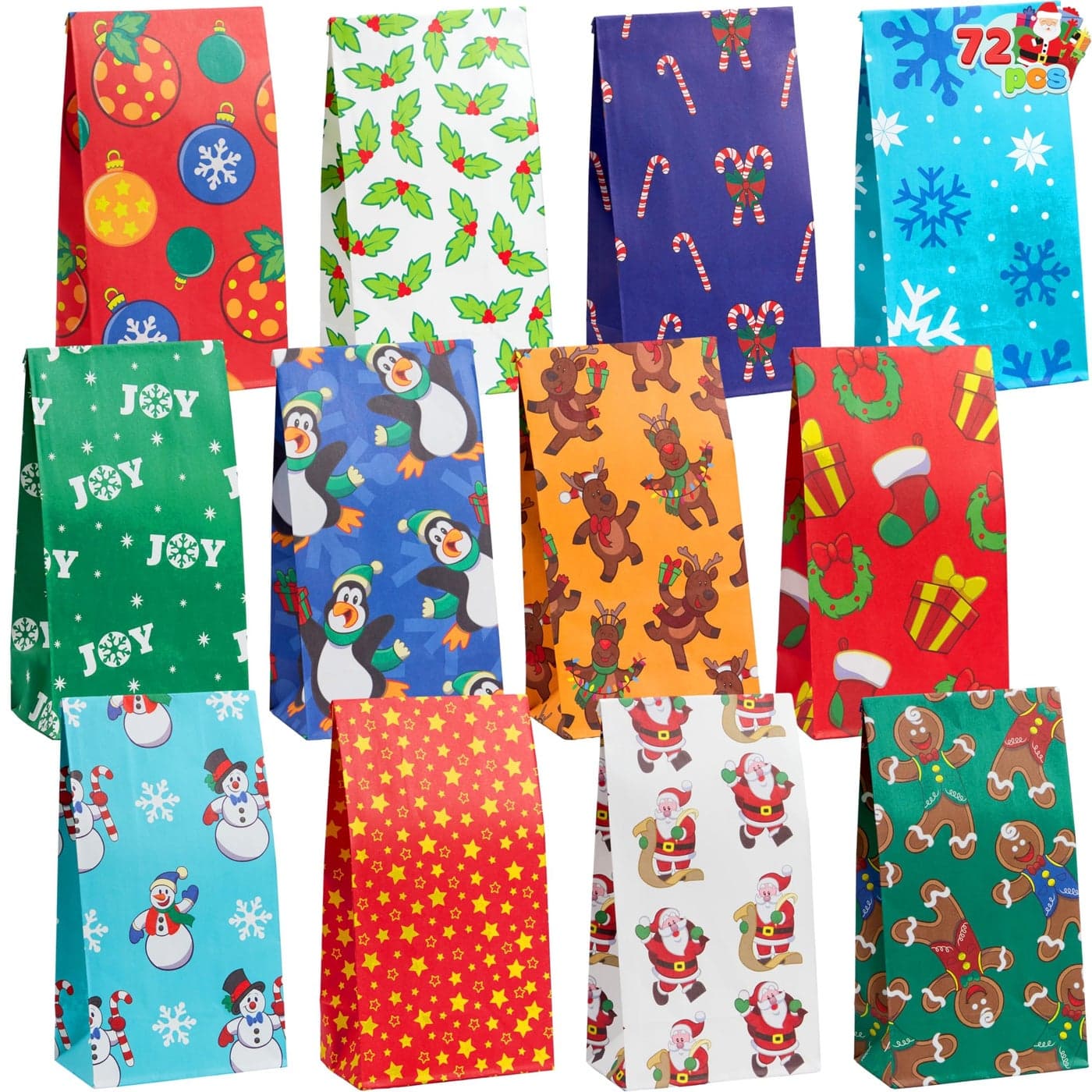 Joiedomi 72 PCS of Christmas Goody Kraft Bags 12 Assorted Xmas Designs Small Holiday Goodie Gift Bags for Classrooms Party Favors Christmas Craft Party Treat 975 x 3 x 5
