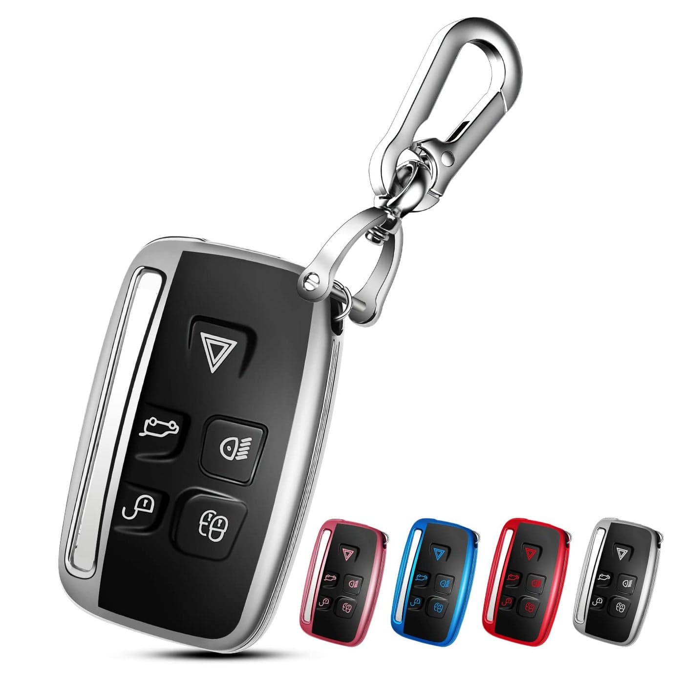 QBUC for LAND ROVER Key Fob Cover Case with Keychain for Range Rover Evoque Sport Velar Land Rover Discovery Jaguar FPace FType XE XEL XF XFL XJ Accessories Silver