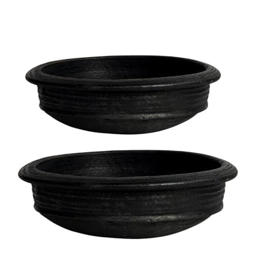 Kichera Deep Burned Clay Pot Combo 1L & 2L| Handmade Mitti Handi for Cooking & Serving | Uncoated, Black Earthen Cookware | Gas Stove Compatible | Natural & Non-Toxic (Black)