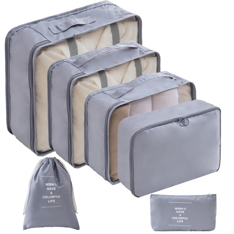 LANSKLBD 6 Set Packing Cubes for Travel Luggage Organizers with Shoe Toiletry Bags Lightweight Suitcase Organizer for CarryOn Washable Laundry BagsGrey