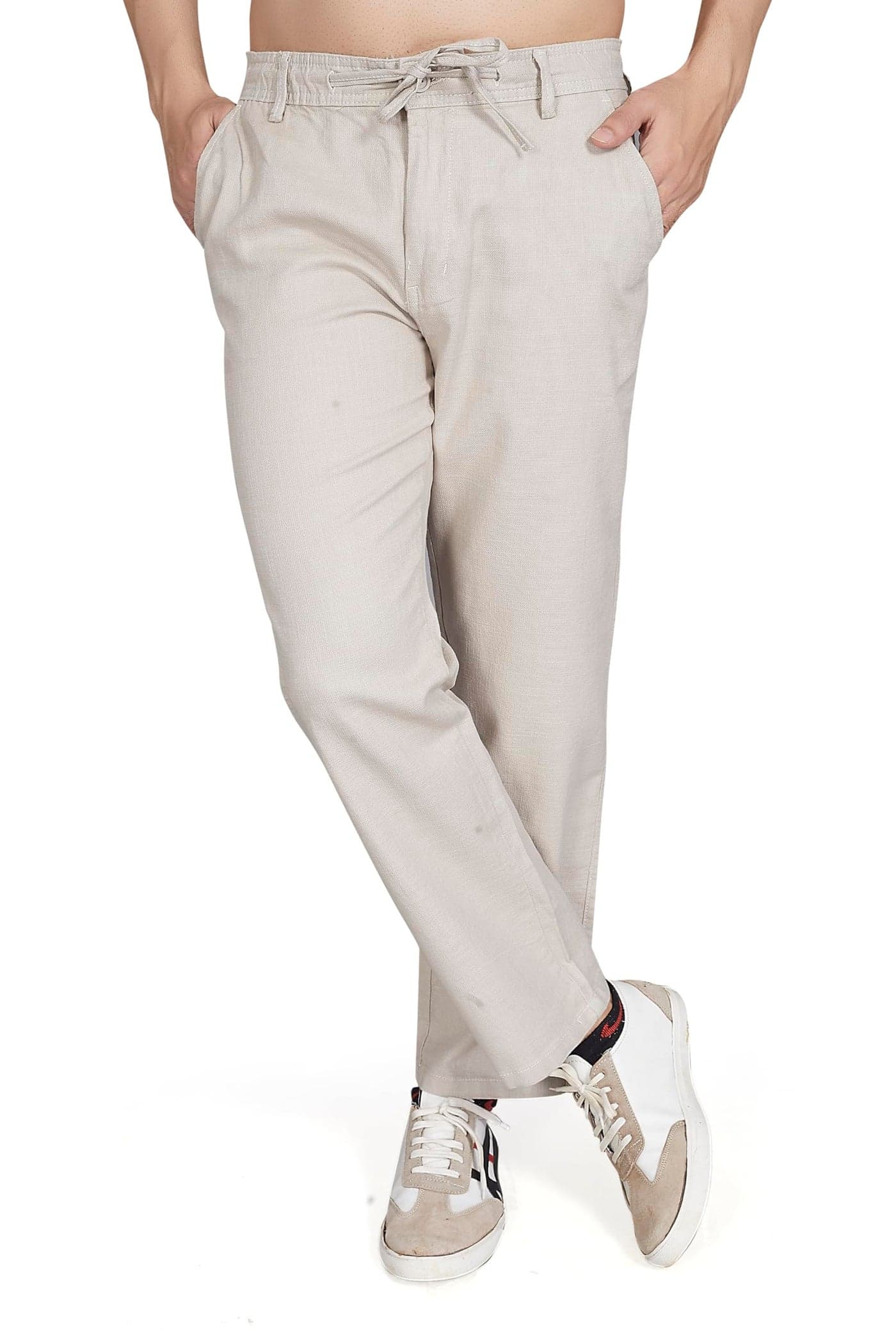 DIVISIVE Men's Relaxed Fit Cotton Linen Blend Trousers (DPT58_34_Ecru)