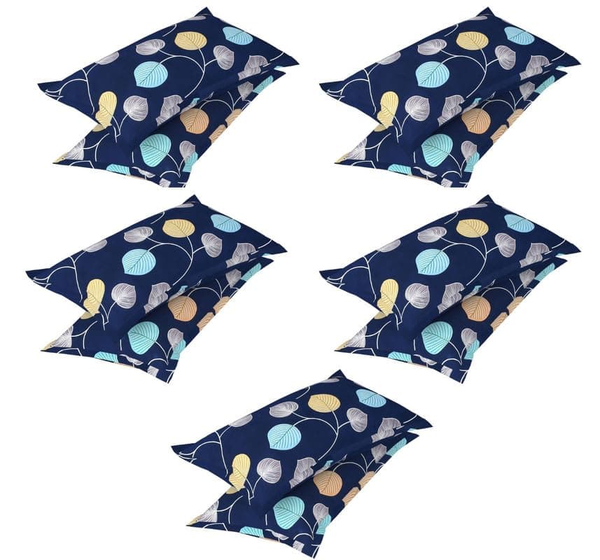 VAS COLLECTIONS 10 Pcs Cotton Floral Pillow Cover Set (5 Pairs) | 180 TC Supersoft Brushed Microfiber - Breathable & Wrinkle Free - 10 Pcs Set | Dark Blue
