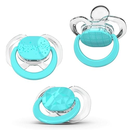 Smilo Baby Pacifier with Orthodontic Design for Healthy Dental Development - Stage 1 for Babies 0-3 Months - Pack of 3X 100% Silicone Newborn Pacifiers BPA Free - Aqua Blue