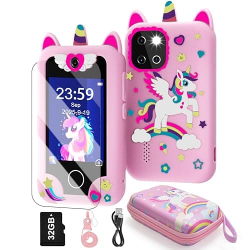 Kids Smart Phone for Girls Christmas Birthday Gifts for Girls Age 310 Kids Toys Cell Phone 28 Touchscreen Toddler Learning Play Toy Phone with Dual Camera Game Music Player 32GB Card Bag