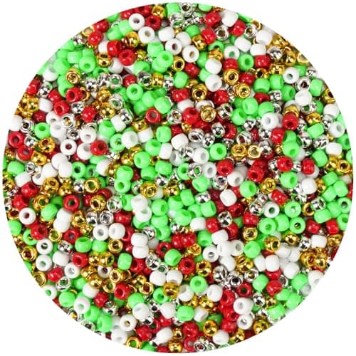 1000PCS Pony Beads Bulk 6x9mm Red Green White Gold Silver Kandi Beads for Bracelets Hair Braids Jewelry Making Crafts DIY Christmas Holiday Decorations