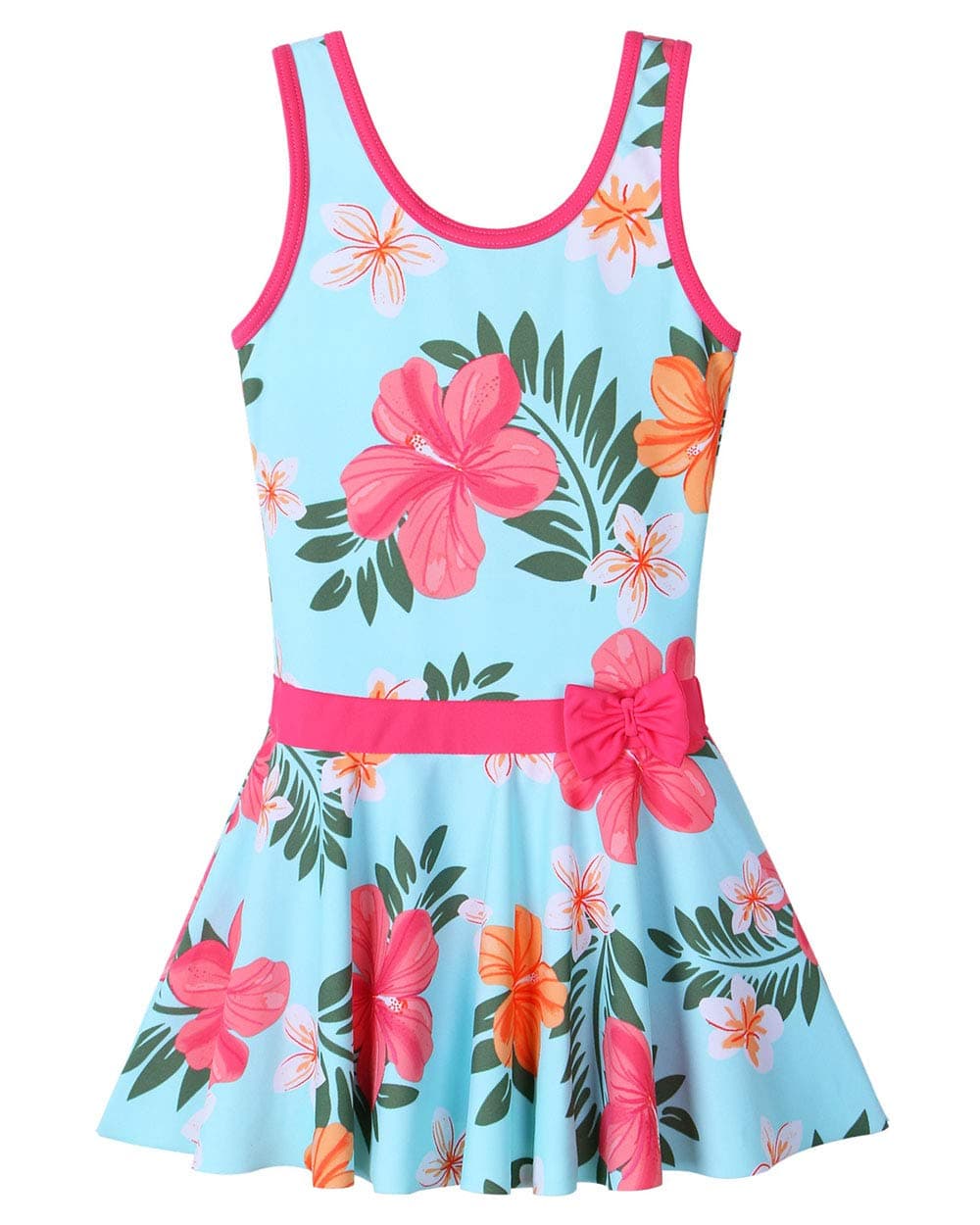 BAOHULU Toddler Girls Swimsuit One Piece Cute Floral Dress Swimwear 3-8 Years S349_CyanFlower_92/98